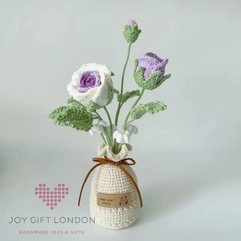 Handmade Crochet Vase Roses Joy Gift London