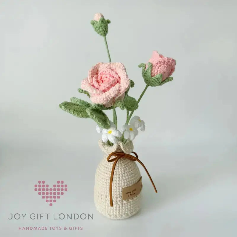 Handmade Crochet Vase Roses Joy Gift London