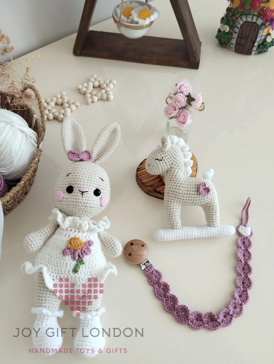 Handmade Crochet White Rabbit Toy Gift Set (3pc) TrendyToy