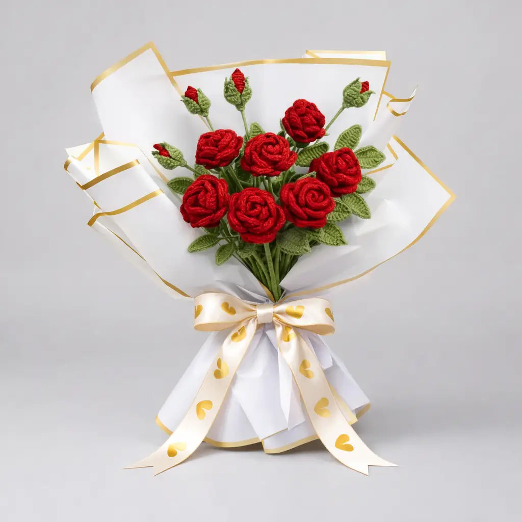 Handmade Crocheted Flowers Bouquet - Roses  Joy Gift London