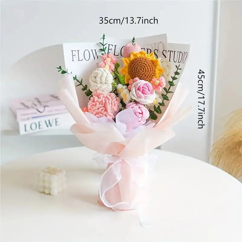 Handmade Crocheted Mixed Flowers Bouquet Joy Gift London