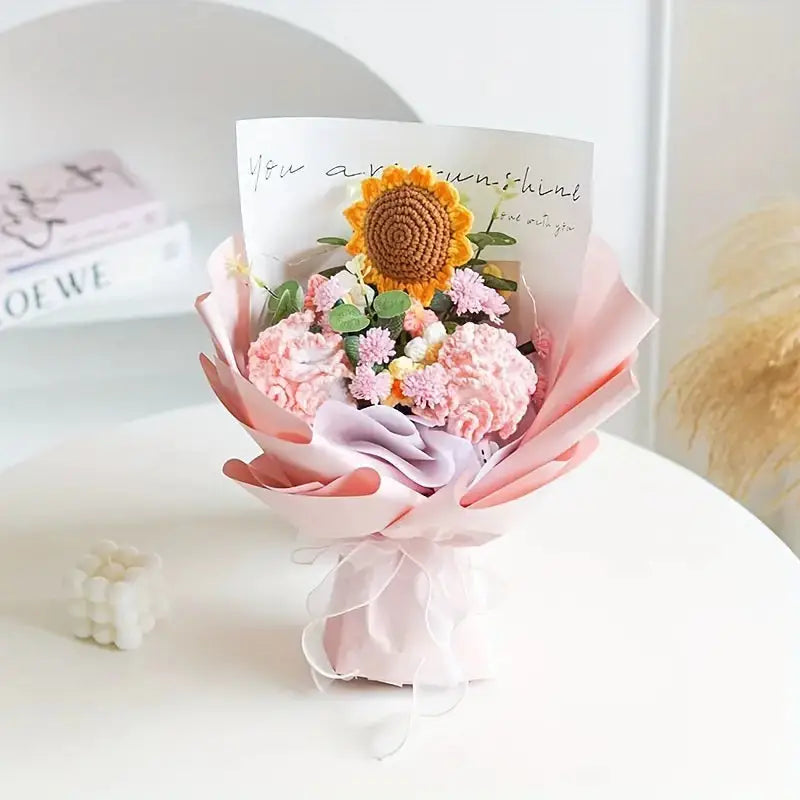 Handmade Crocheted Mixed Flowers Bouquet Joy Gift London