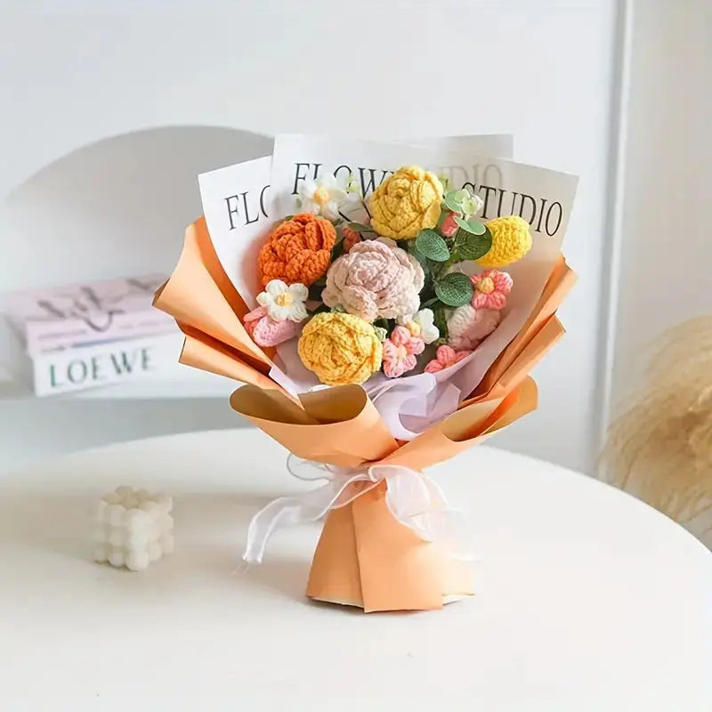 Handmade Crocheted Mixed Flowers Bouquet Joy Gift London