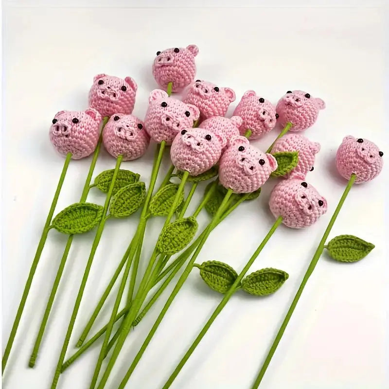 Handmade Crocheted Pink Pig Flower Joy Gift London