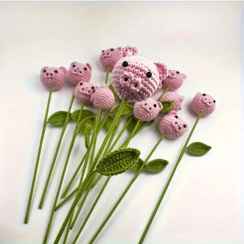 Handmade Crocheted Pink Pig Flower Joy Gift London