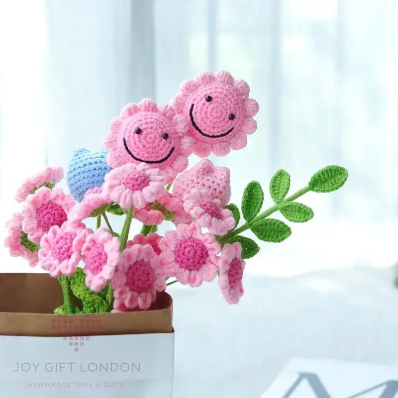 Handmade Crocheted Pink Smiling Sunflower Joy Gift London