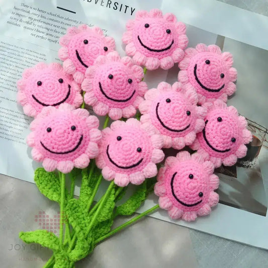 Handmade Crocheted Pink Smiling Sunflower Joy Gift London