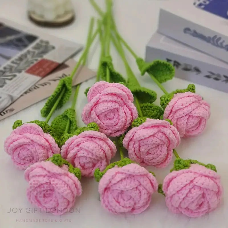 Handmade Crocheted Pink-White Rose Bouquet🌹💐 10pc Joy Gift London