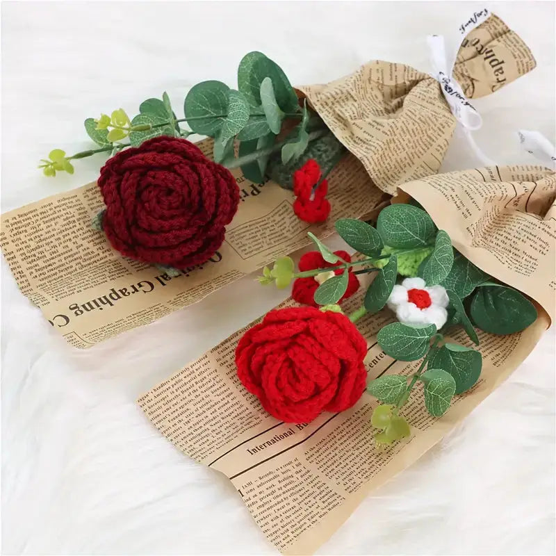 Handmade Crocheted Red Rose Bouquet Joy Gift London