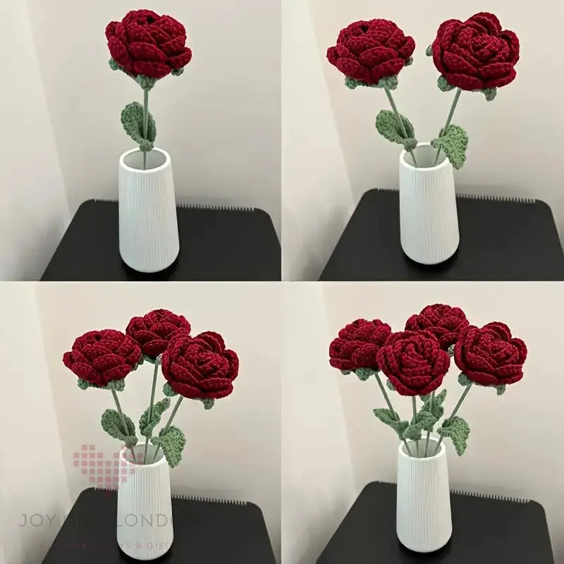 Handmade Crocheted Red Rose Bouquet🌹💐 5pc Joy Gift London