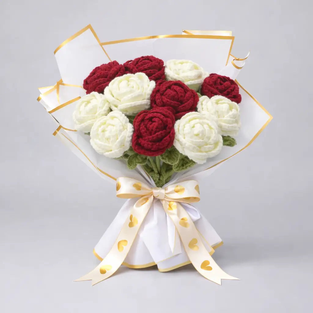Handmade Crocheted Rose Bouquet - 10pc Roses  Joy Gift London