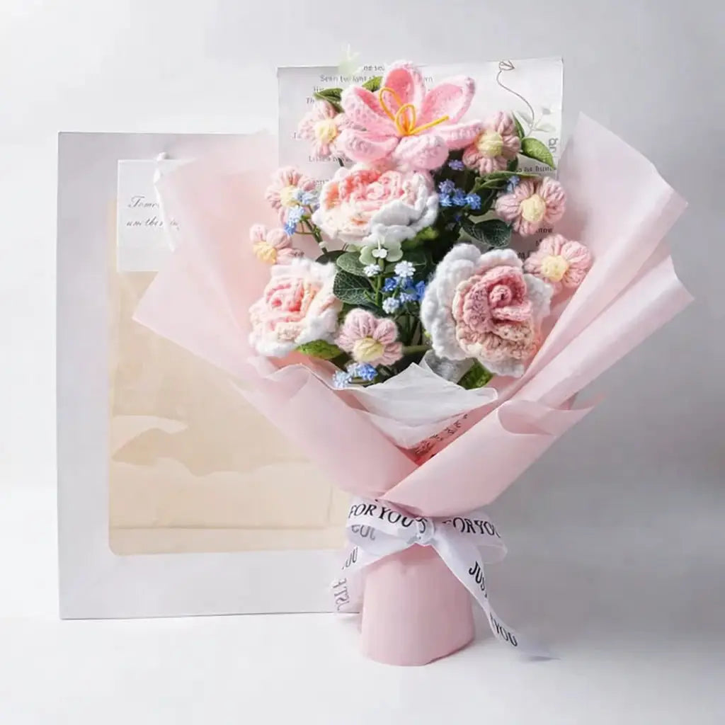 Handmade Crocheted Roses, Tulips and flowers Bouquet  Joy Gift London