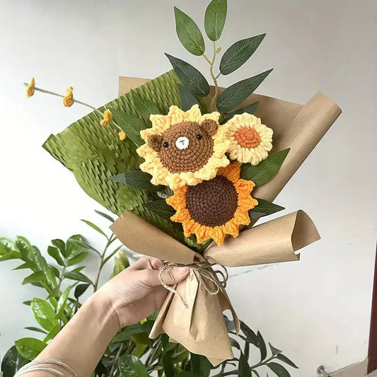 Handmade Crocheted Sunflower and Bear Bouquet Joy Gift London