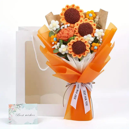 Handmade Crocheted Sunflowers and Roses Bouquet Joy Gift London