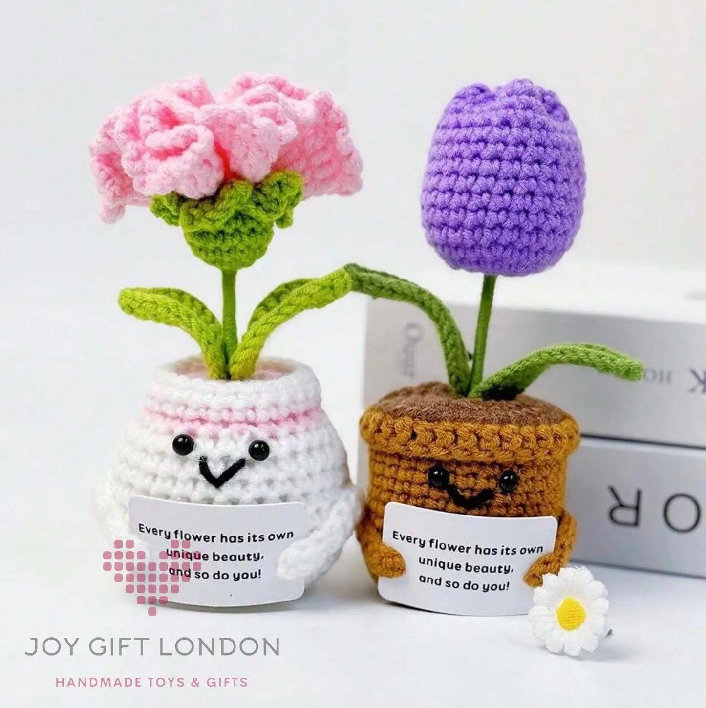 Handmade Emotional Support Plant Purple Tulip and Pink Carnation Joy Gift London