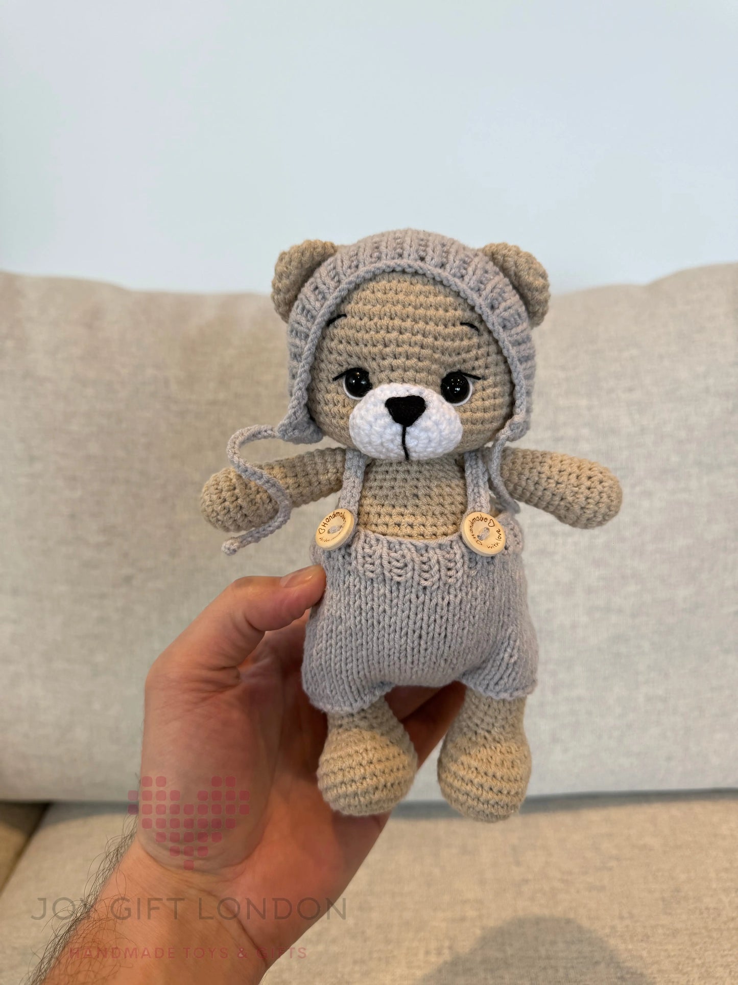 Handmade Joy Bear – Customisable Crochet Teddy Bear with Removable Outfit Joy Gift London