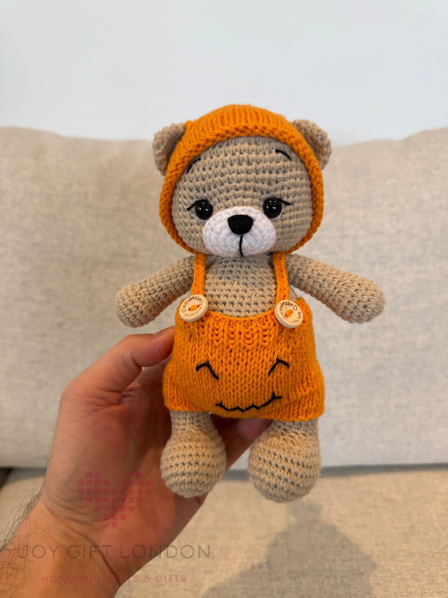 Handmade Joy Bear – Customisable Crochet Teddy Bear with Removable Outfit Joy Gift London