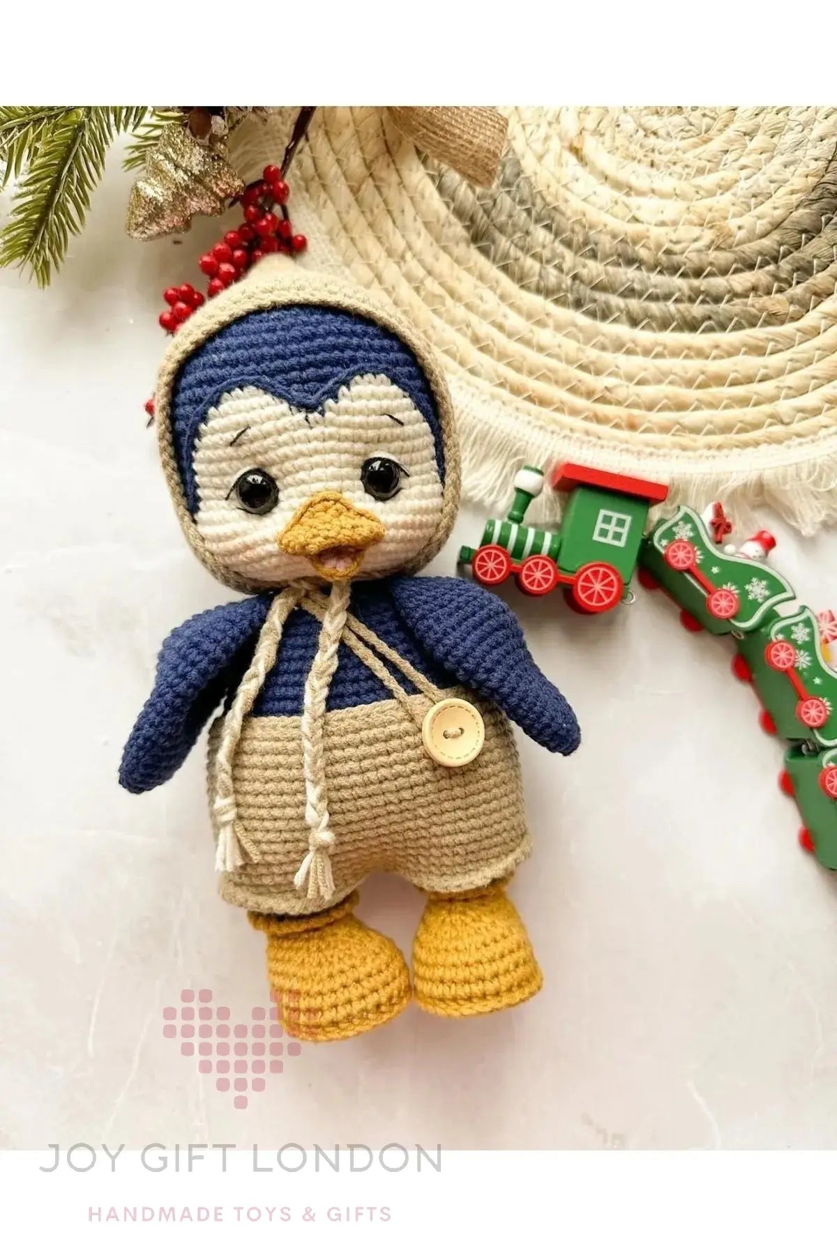 Handmade Joy Penguin – Customisable Crochet Penguin with Removable Outfit Joy Gift London