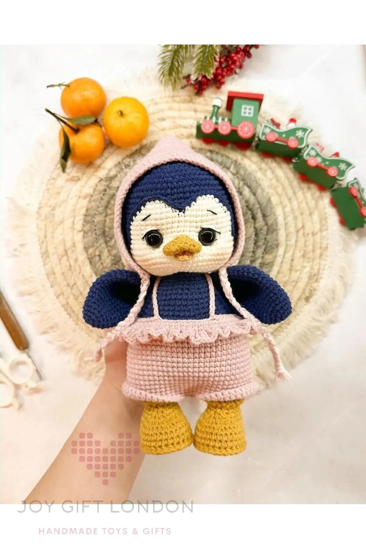 Handmade Joy Penguin – Customisable Crochet Penguin with Removable Outfit Joy Gift London