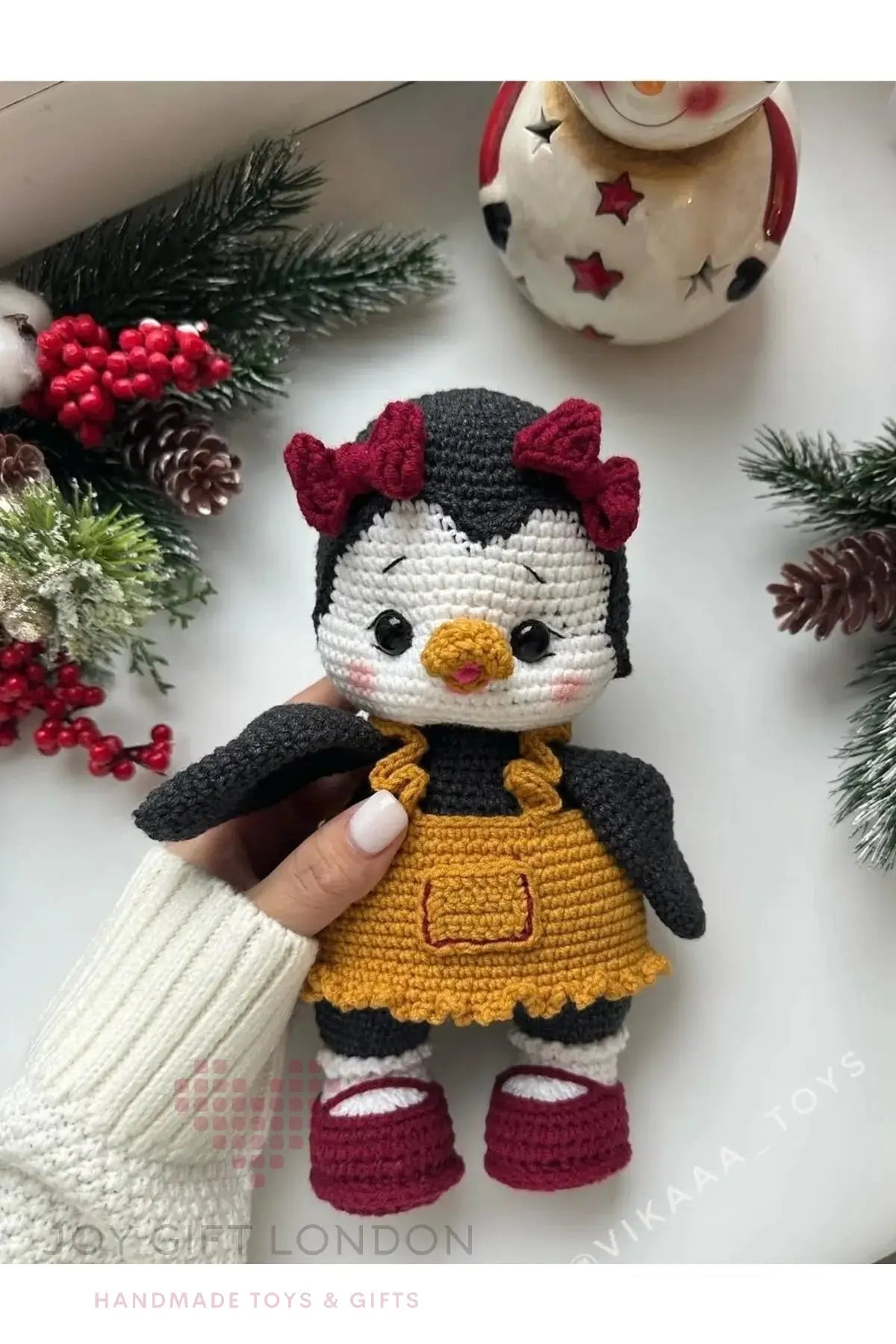 Handmade Joy Penguin – Customisable Crochet Penguin with Removable Outfit Joy Gift London