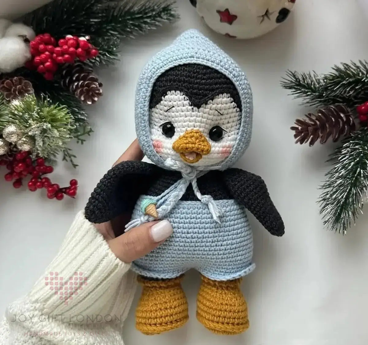 Handmade Joy Penguin – Customisable Crochet Penguin with Removable Outfit Joy Gift London