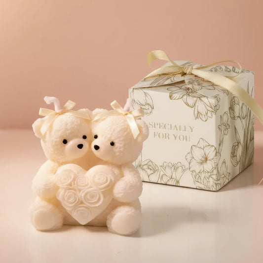 Handmade Love Bears White Candle Gift  Joy Gift London