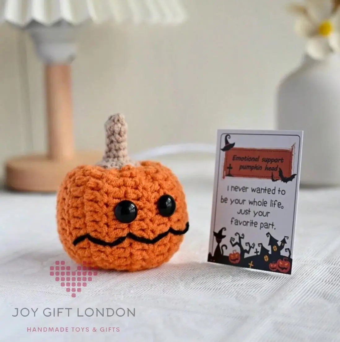 Handmade Positive Pumpkin Head With Big Eyes and Hat Joy Gift London