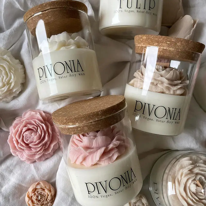 Handmade White Candle in Glass Jar – Personalised Message – Heart/Peony/Tulip  Joy Gift London