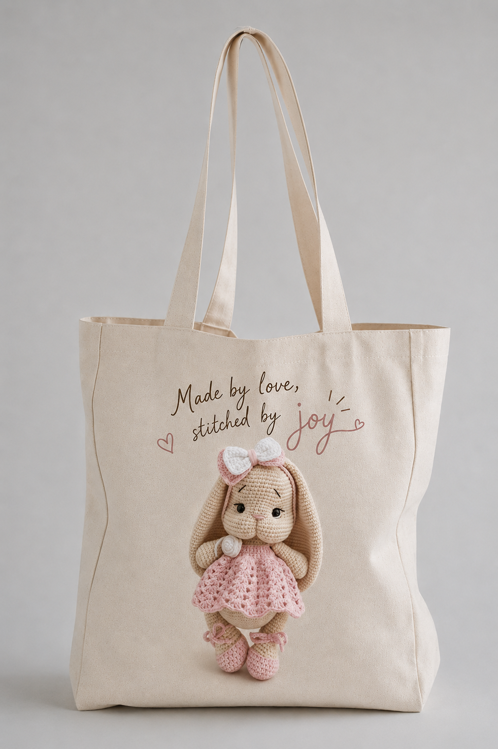 Joy Tote Bag - Signature Crochet Collection Luxury Canvas Tote Bag - Made by love, stitched by joy