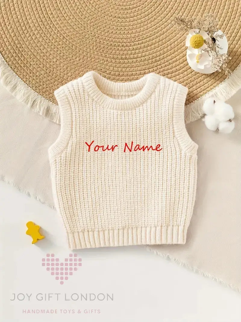 Personalised Kids' Embroidered Sleeveless Sweater Joy Gift London