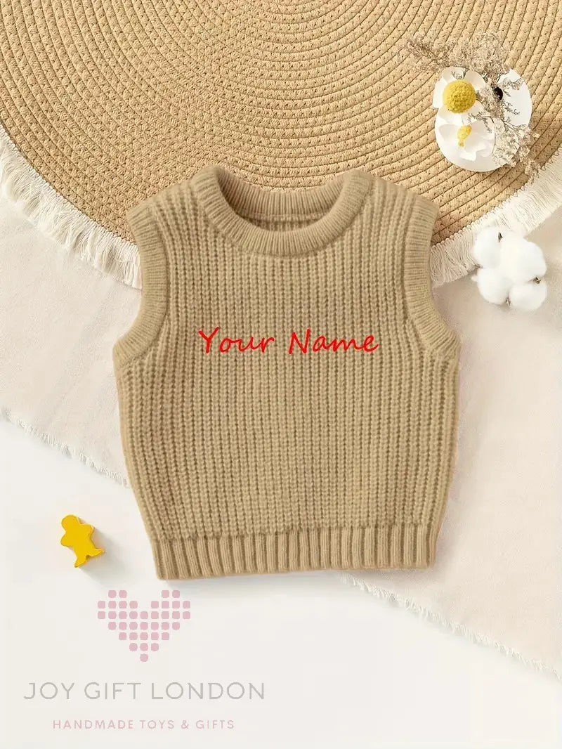 Personalised Kids' Embroidered Sleeveless Sweater Joy Gift London