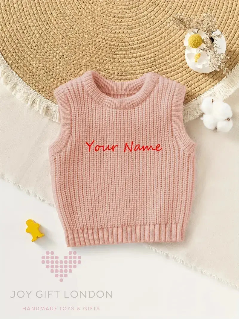 Personalised Kids' Embroidered Sleeveless Sweater Joy Gift London