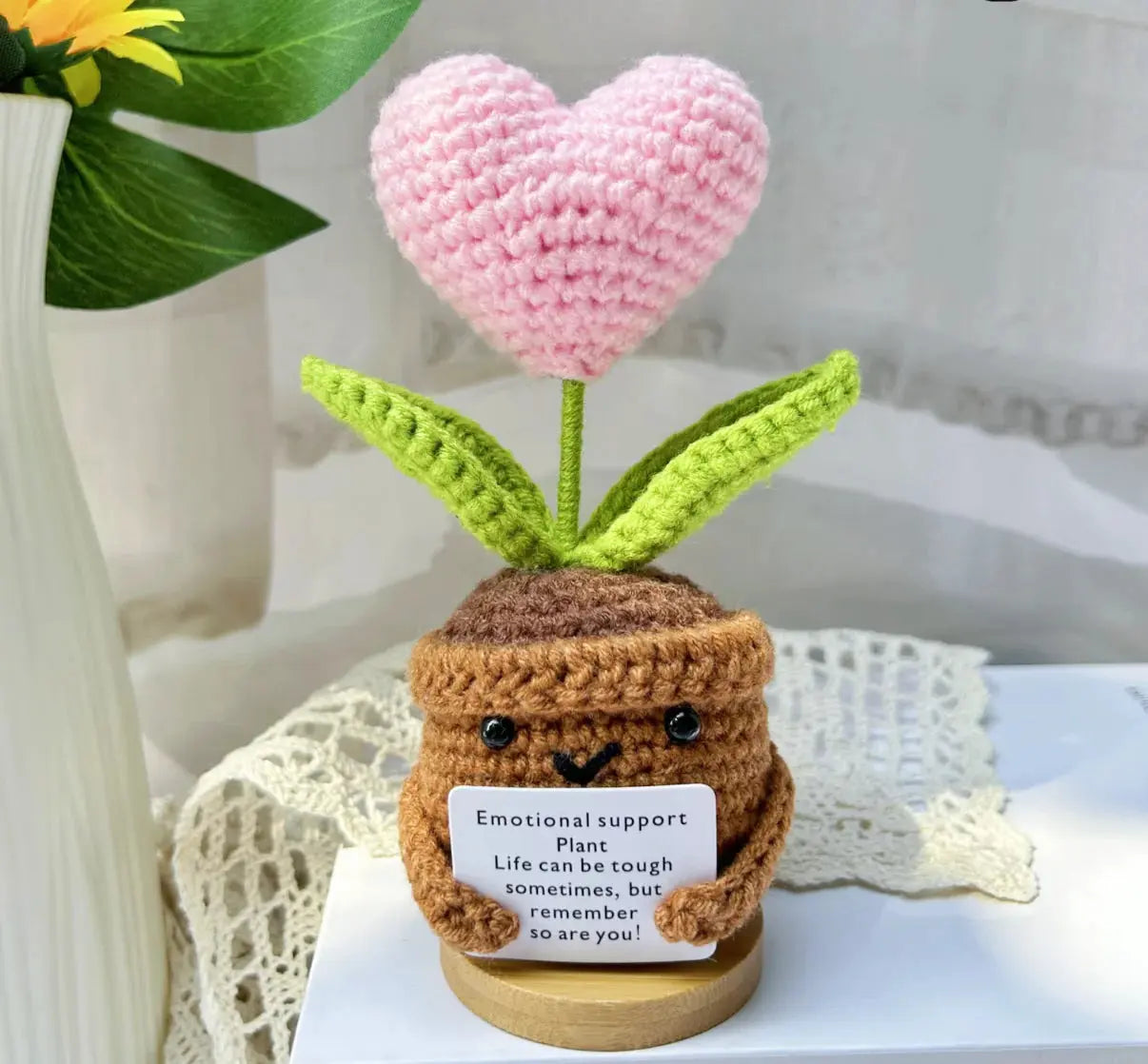 Handmade Emotional Support Plant With Pink Heart Joy Gift London