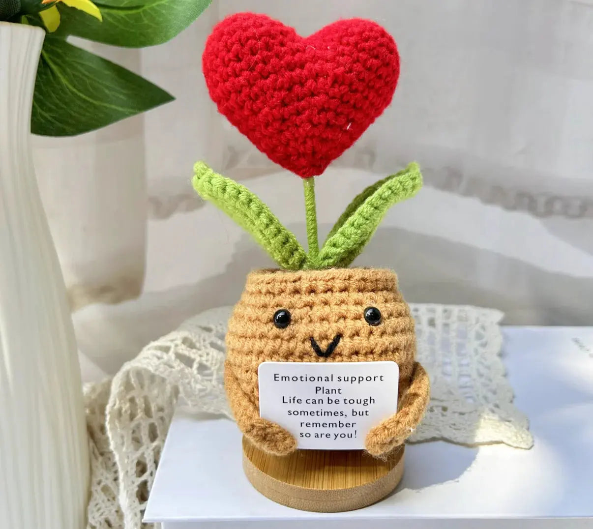 Handmade Emotional Support Plant With Red Heart Joy Gift London