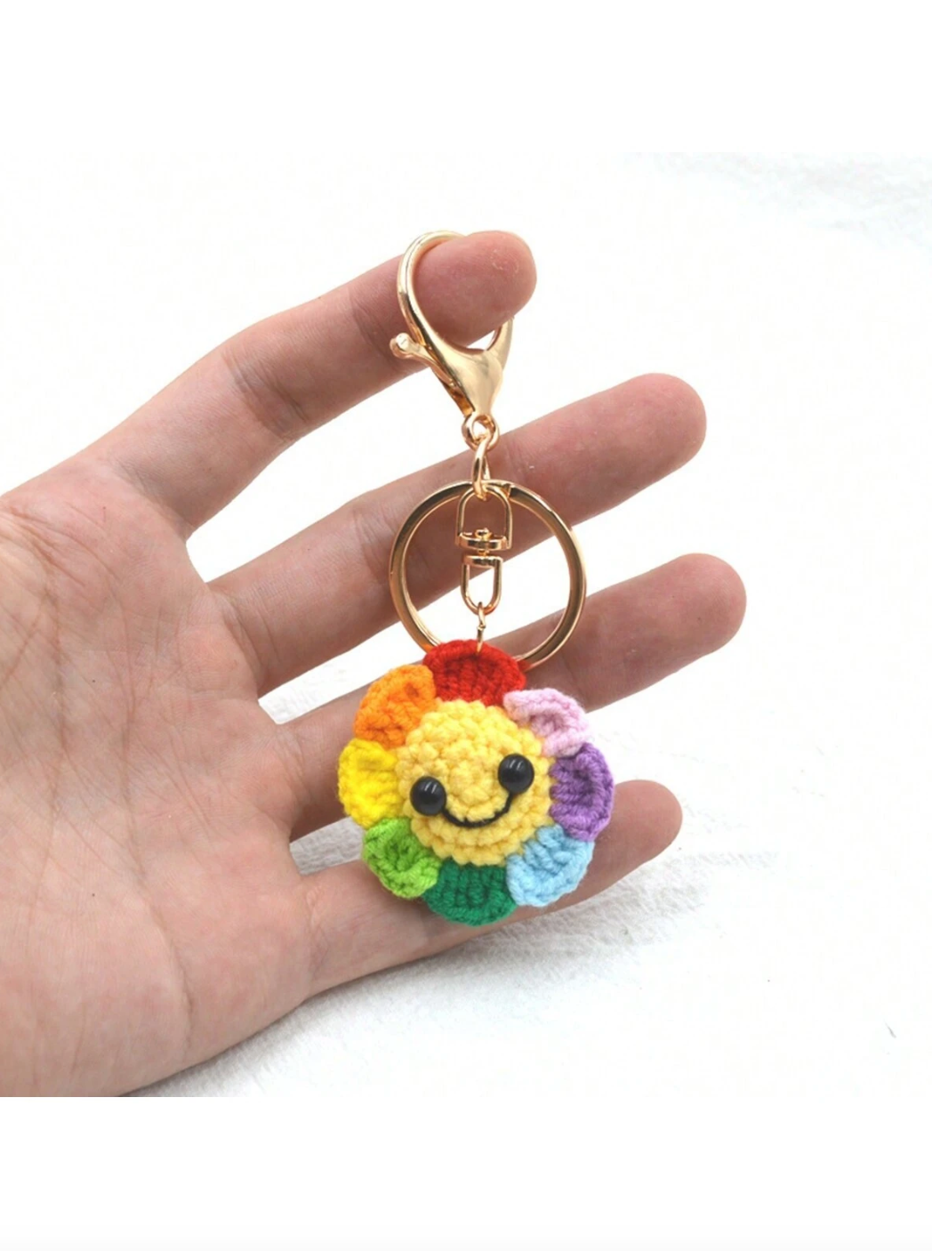 Crochet Rainbow Sunflower Keychain