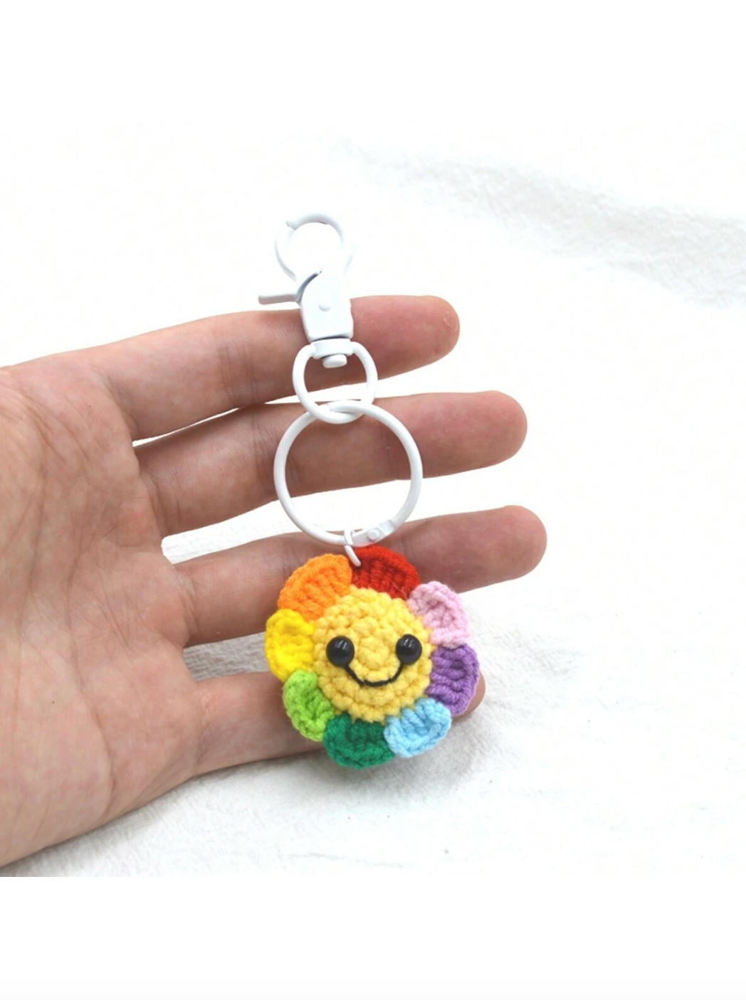 Crochet Rainbow Sunflower Keychain