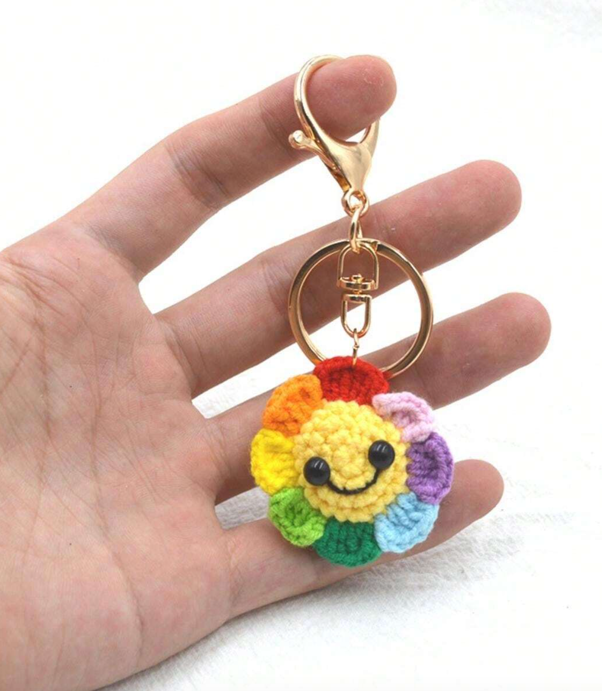 Crochet Rainbow Sunflower Keychain