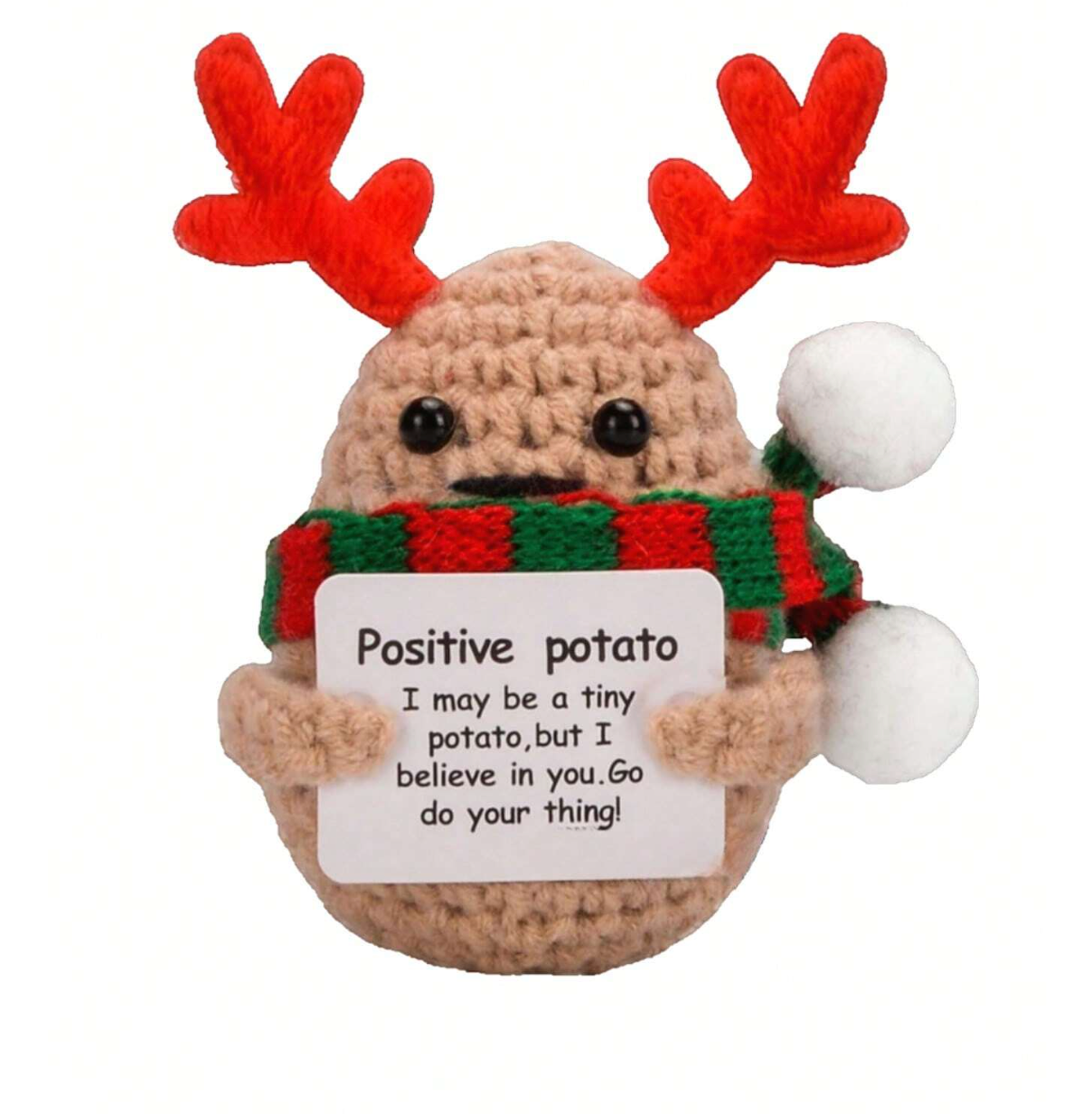 Handmade Positive Potato with Christmas Antlers And Scarf