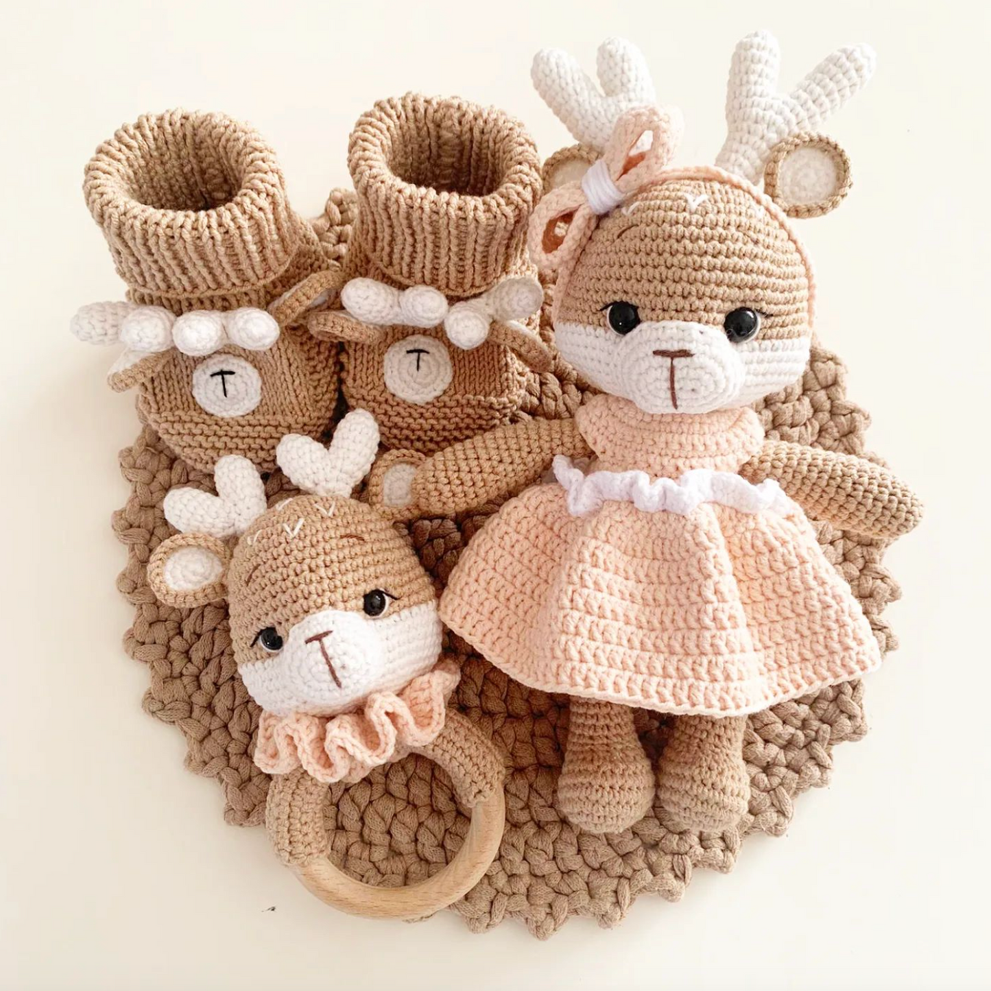 Crochet Reindeer Newborn Gift Toy Set 3pc