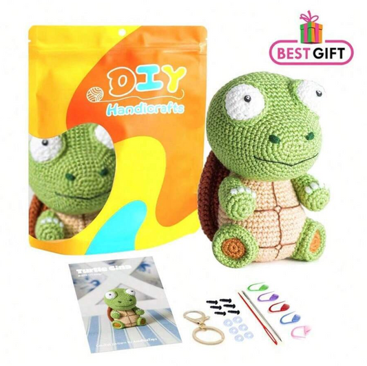 Crochet Amigurumi Kit Turtle Keychain for Beginners