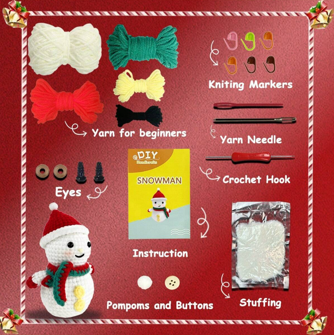 Crochet Amigurumi Kit Snowman for Beginners