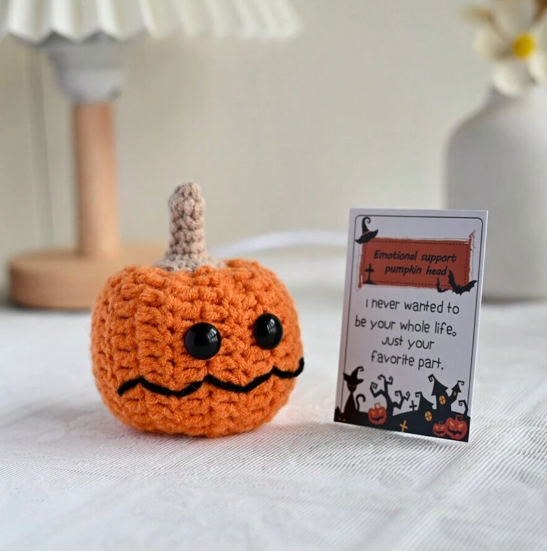 Handmade Positive Pumpkin Head With Big Eyes and Hat