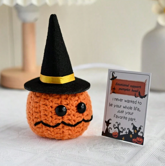 Handmade Positive Pumpkin Head With Big Eyes and Hat