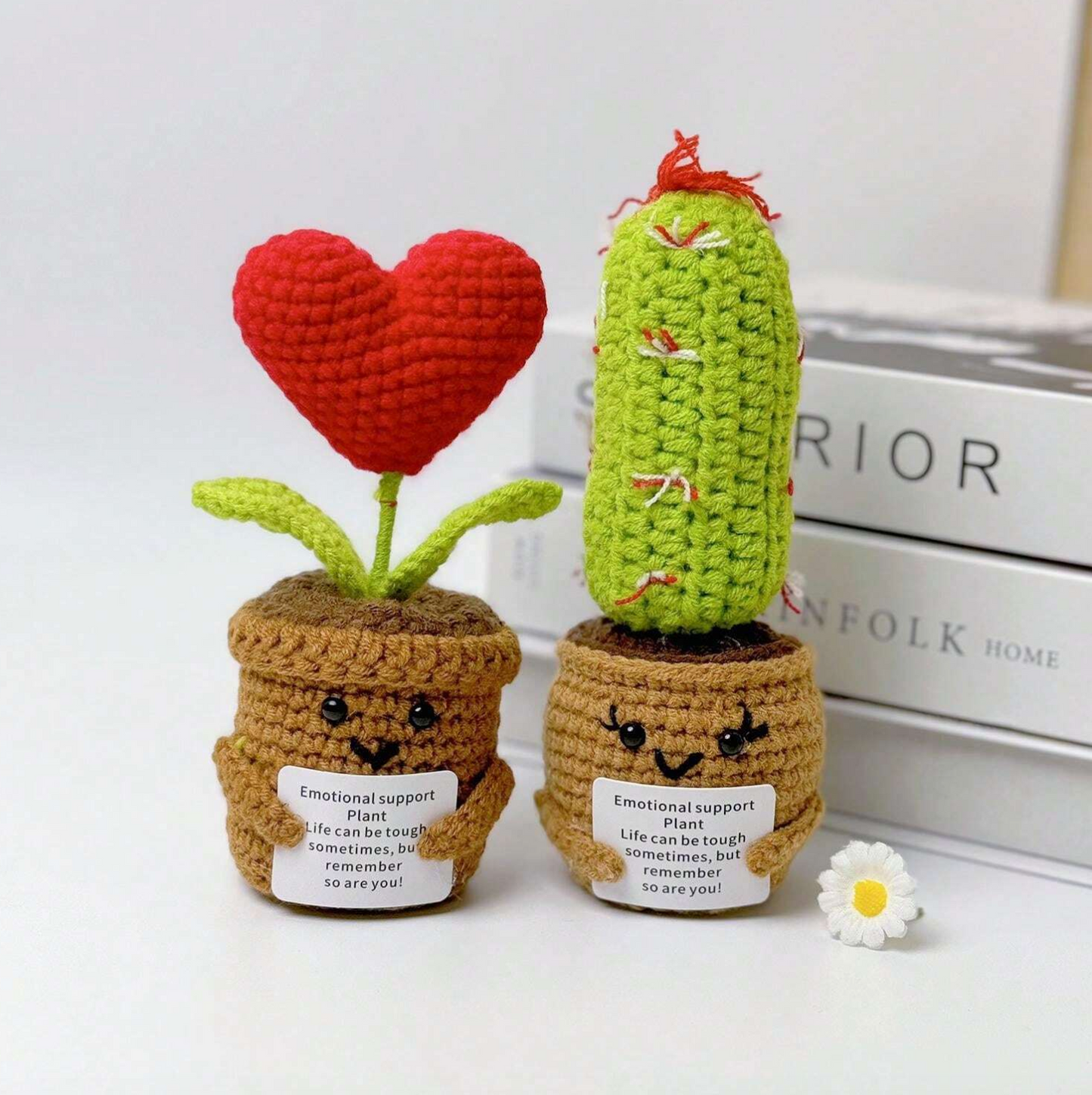 Handmade Emotional Support Plant With Red Heart and Cactus