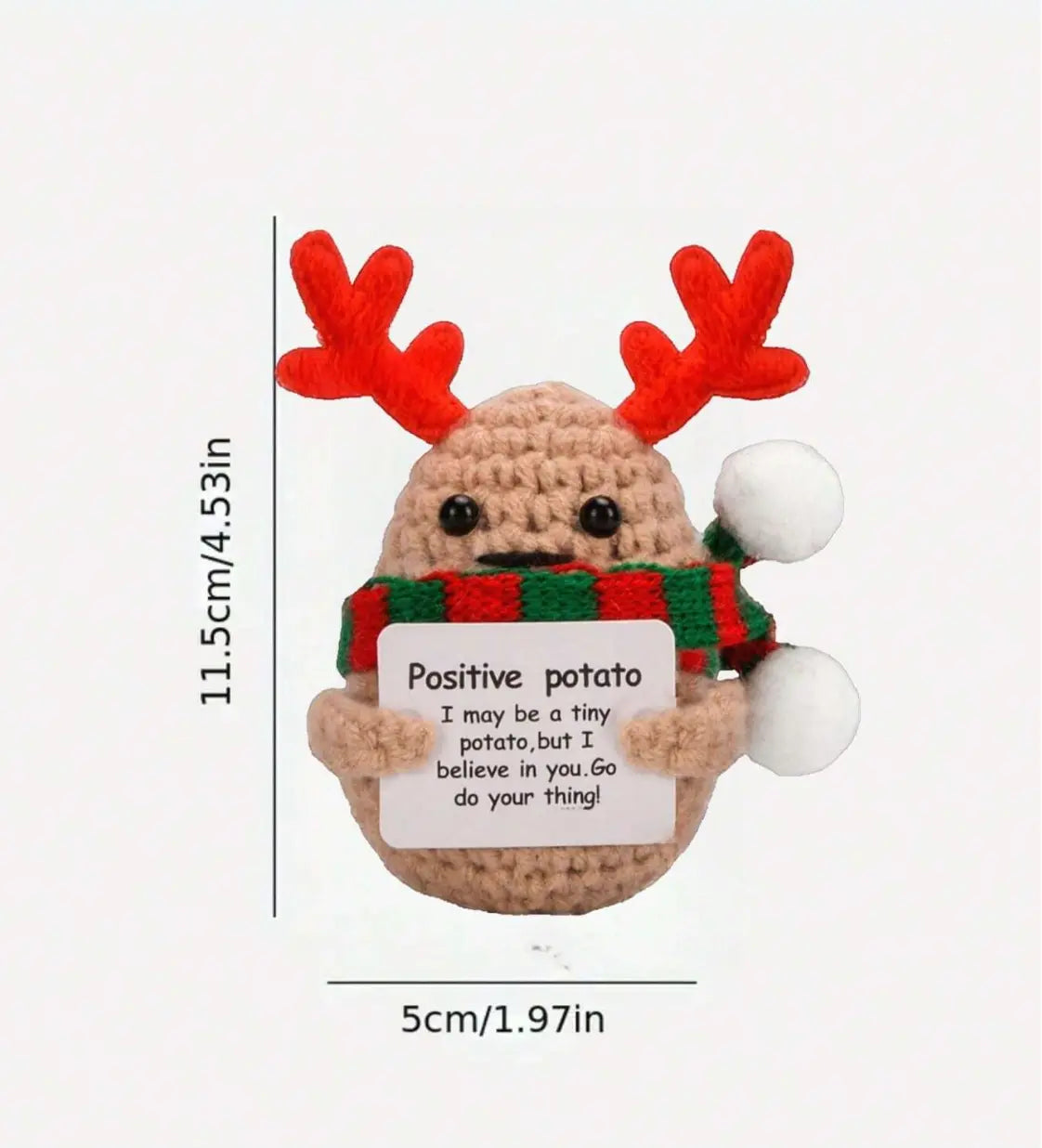 Handmade Crochet Positive Potato with Christmas Antlers And Scarf Joy Gift London