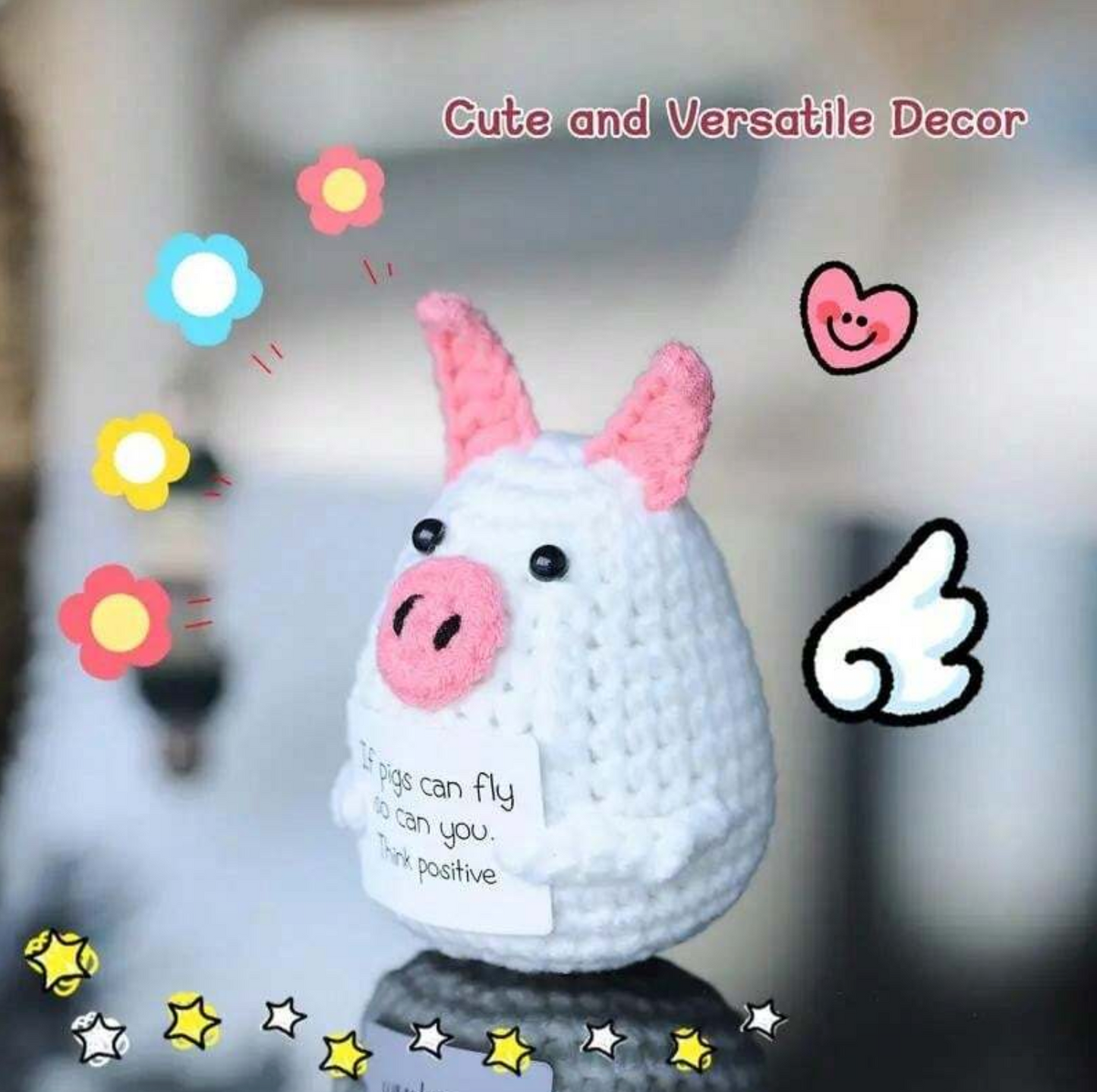 Handmade Crochet Emotional Positive Pig