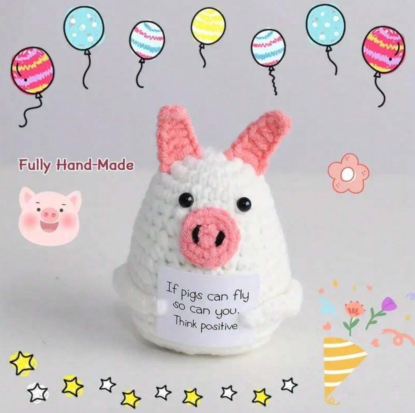 Handmade Crochet Emotional Positive Pig