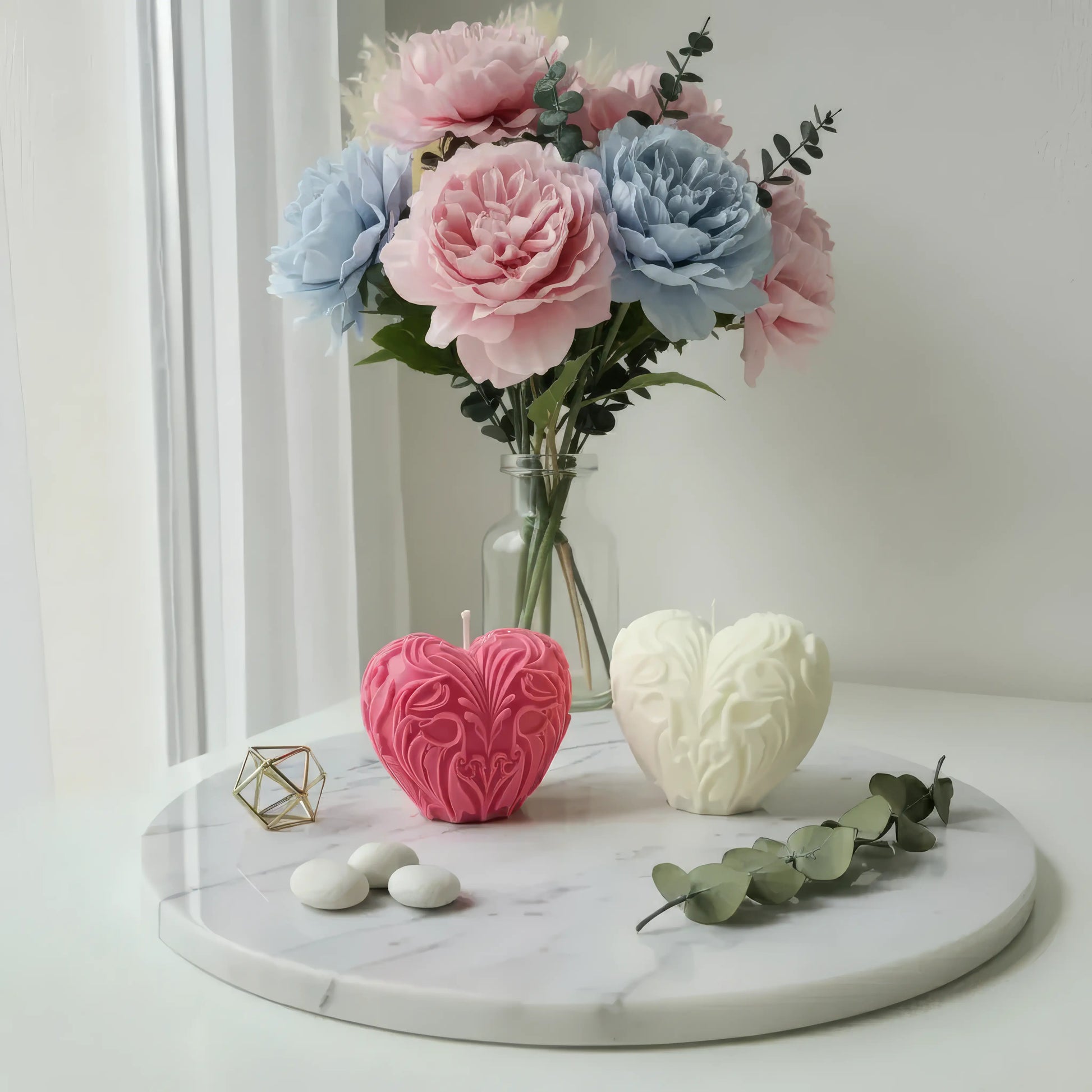Valentine’s Day Gift Candle Set – White and Pink Heart Cande, Matchbox Included  Joy Gift London