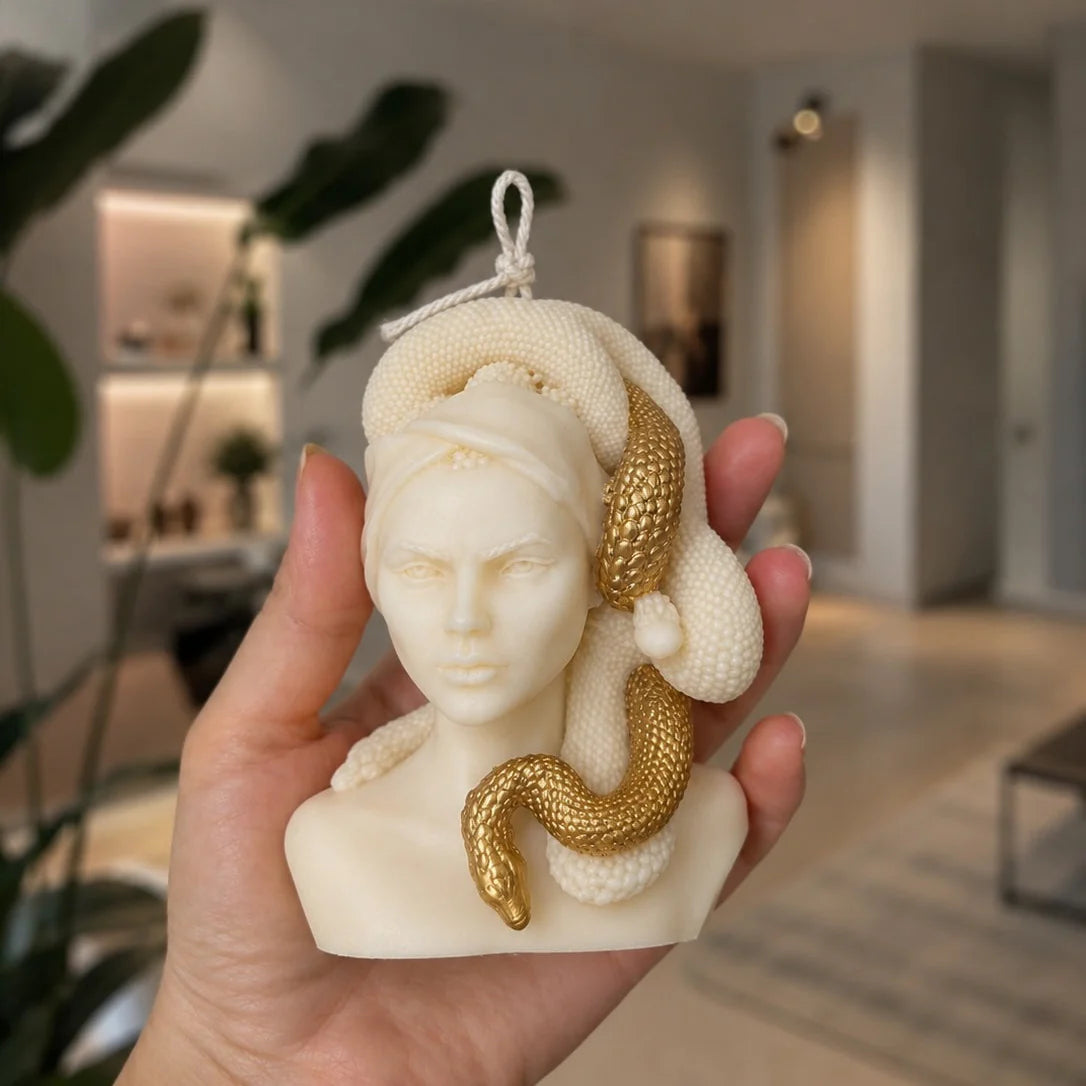 Gilded Medusa – Handmade Sculptural Candle