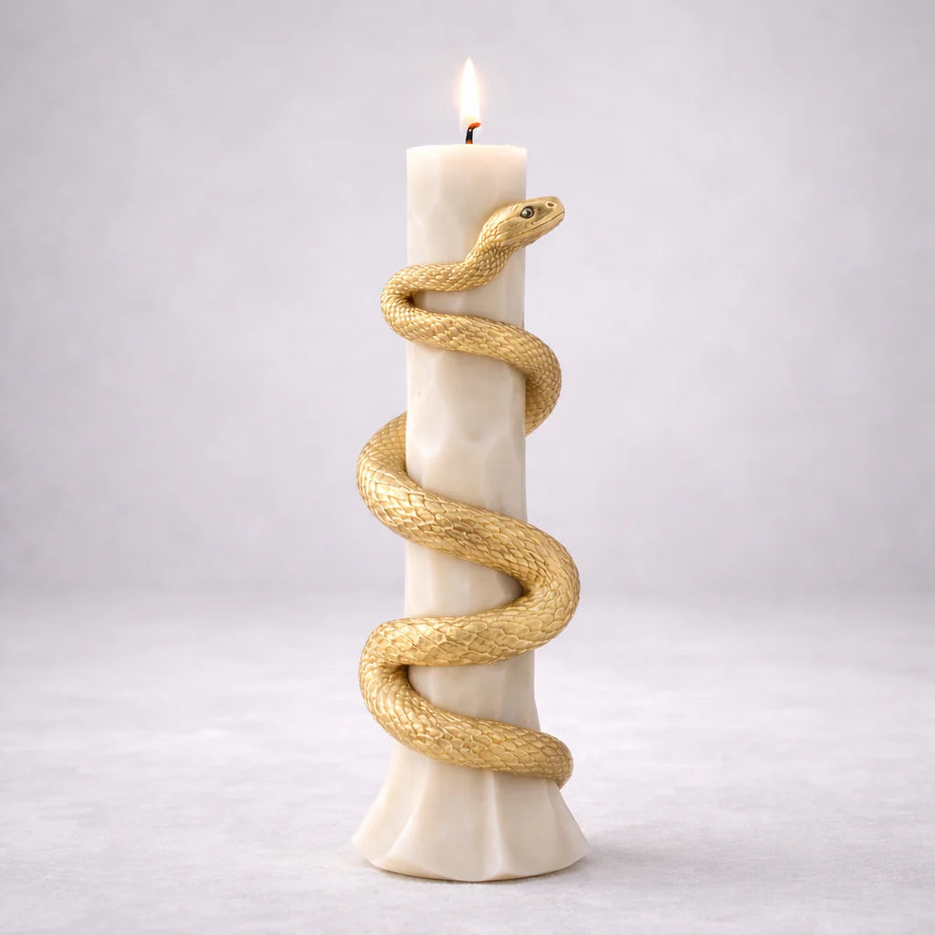 Serpent – Pillar Candle - Hand Painted Gold Edition